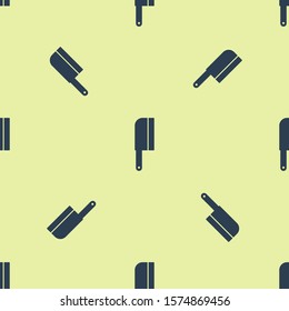 Blue Meat chopper icon isolated seamless pattern on yellow background. Kitchen knife for meat. Butcher knife.  Vector Illustration