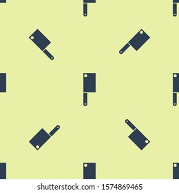 Blue Meat chopper icon isolated seamless pattern on yellow background. Kitchen knife for meat. Butcher knife.  Vector Illustration
