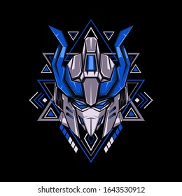 Blue Mecha Knight Illustration for merchandise, apparel or other