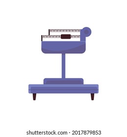 Escala de balance de precisión mecánica azul con masa deslizante aislada sobre fondo blanco - herramienta de medición de peso de estilo cartoon plano, ilustración vectorial.