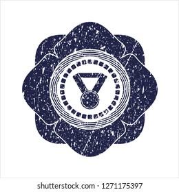 Blue medal icon inside rubber grunge stamp