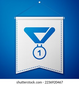 Blue Medal icon isolated on blue background. Winner symbol. White pennant template. Vector
