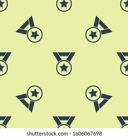 Blue Medal icon isolated seamless pattern on yellow background. Winner symbol.  Vector Illustration