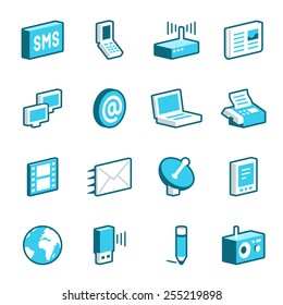 Blue media and communication vector icons.