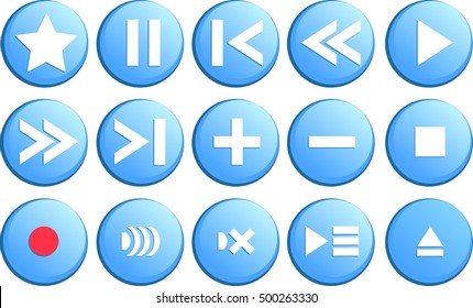 Blue media player buttons in vector collection.