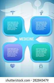Blue medical background abstract - concept healthcare or medicine technology. Vector Illustration EPS 10, Graphic Design elements horizontal banner with icons health, cardiology, nurse