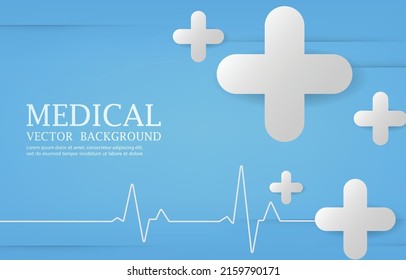 Blue medical background ECG heartbeat and cross shape