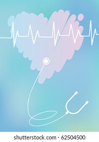 Blue medical background with heart and a stethoscope