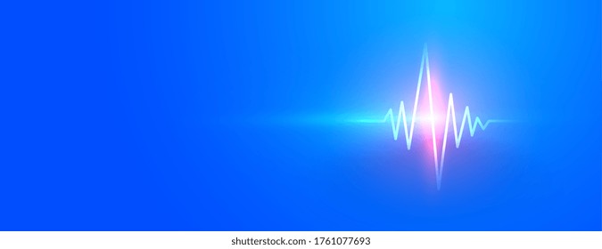 blue medical banner with glowing heartbeat line