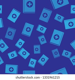Blue Medical book icon isolated seamless pattern on blue background. Vector Illustration