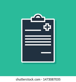 Blue Medical clipboard with clinical record icon isolated on green background. Health insurance form. Prescription, medical check marks report.  Vector Illustration