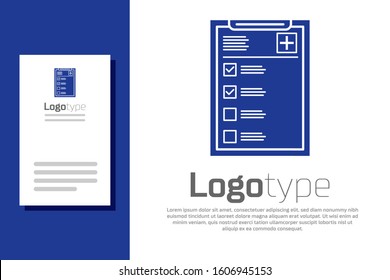 Blue Medical Clipboard With Clinical Record Icon Isolated On White Background. Health Insurance Form. Prescription, Medical Check Marks Report. Logo Design Template Element. Vector Illustration