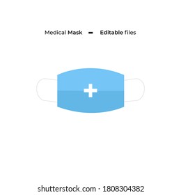 Blue Medical Corona Face Mask icon or Surgical Face Mask. Virus Protection and and Health Care icon design. Vector Illustration symbol.