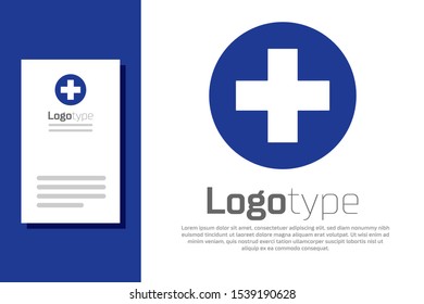 Blue Medical cross in circle icon isolated on white background. First aid medical symbol. Logo design template element. Vector Illustration