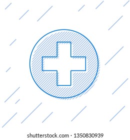 Blue Medical cross in circle line icon isolated on white background. First aid medical symbol. Vector Illustration