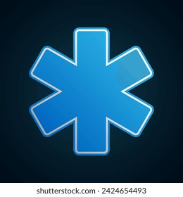 Blue medical emergency cross symbol. Ambulance hexagonal star.