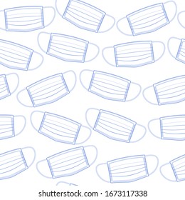 Blue medical face mask. Vector seamless pattern for medical centers, pharmacies, hospitals, printing on packaging, fabric, textile. Disease prevention, protection from infections, safety breathing