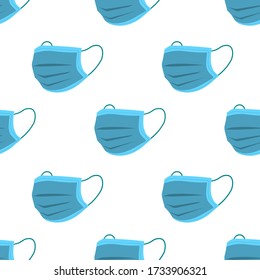 Blaue Gesichtsmaske. Vector nahtlose Muster für medizinische Zentren, Apotheken, Krankenhäuser, Druck auf Verpackung, Gewebe, Textilien. Prävention von Krankheiten, Schutz vor Infektionen, Sicherheit atmende EPS