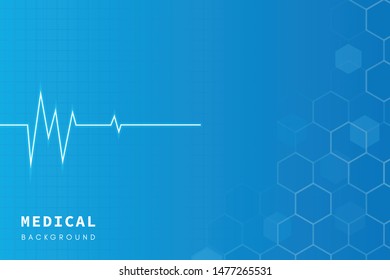 Blue medical health care background with white cardiogram lines