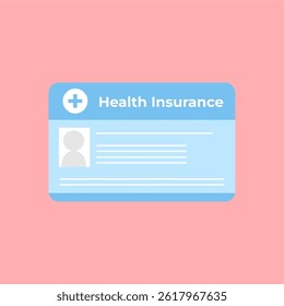 Blue Medical Health Insurance Card, flat design style 