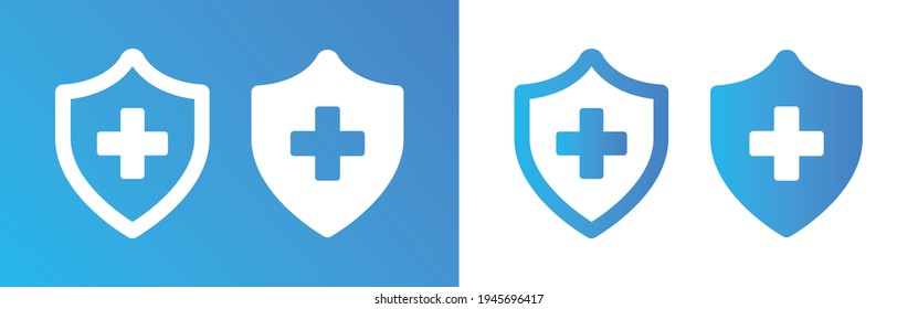 Blue medical health protection shield with cross vector icon illustration.