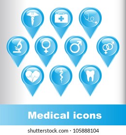 blue medical icons over gray background. vector illustration