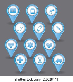 blue medical icons over gray background. vector  illustration