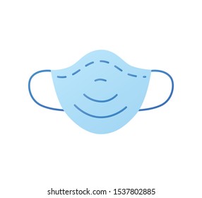 Blue medical mask isolated icon vector, flu virus epidemic prevention, allergy, air pollution protection.