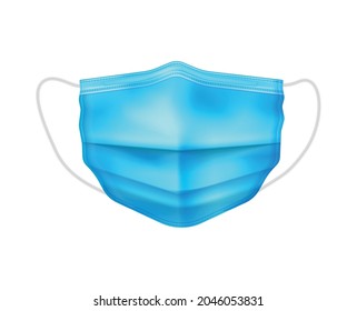Blue medical mask on white background realistic vector illustration