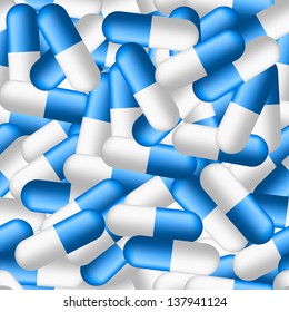 Blue medical pills seamless pattern