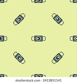 Blue Medical protective mask icon isolated seamless pattern on yellow background.  Vector