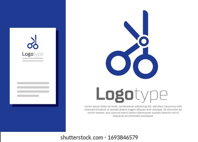 Blue Medical scissors icon isolated on white background. Logo design template element. Vector Illustration