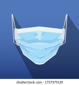 blue medical supply mask long shadow cartoon flat style minimalist vector style