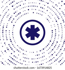 Blue Medical symbol of the Emergency - Star of Life icon isolated on white background. Abstract circle random dots. Vector Illustration