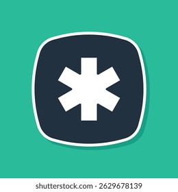 Blue Medical symbol of the Emergency - Star of Life icon isolated on green background.  Vector