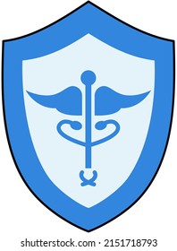 Blue medical symbol isolated. Medical health protection shield with snake, Rod of Asclepius sign. Healthcare medicine protected abstract guard shield concept. Health and life insurance service