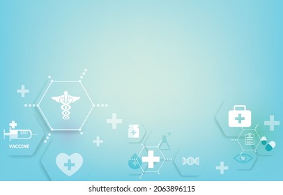 Blue medical vector background.Geometric medical exagon and icons