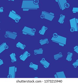 Blue Medical veterinary record folder icon isolated seamless pattern on blue background. Dog or cat paw print. Document for pet. Patient file icon. Vector Illustration