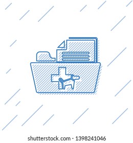 Blue Medical veterinary record folder line icon isolated on white background. Dog or cat paw print. Document for pet. Patient file icon. Vector Illustration