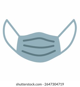 Blue medical-style face mask in cozy flat design, perfect for health and seasonal illustration.