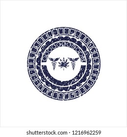 Blue medicinal weed icon inside grunge style stamp
