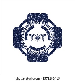 Blue medicinal weed icon inside grunge style stamp
