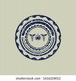 Blue medicinal weed icon inside distress grunge stamp