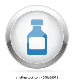 Blue Medicine Bottle icon on white glossy chrome app button