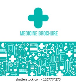 Blue medicine brochure for advertising with outline icons. Health layout concept