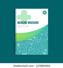 Blue medicine brochure for advertising with outline icons. Health layout concept