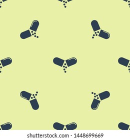 Blue Medicine pill or tablet icon isolated seamless pattern on white background. Capsule pill and drug sign. Pharmacy design.  Vector Illustration