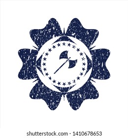 Blue medieval axe icon inside rubber seal