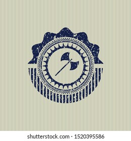 Blue medieval axe icon inside distress grunge seal