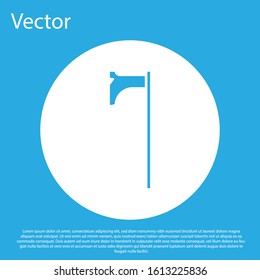 Blue Medieval axe icon isolated on blue background. Battle axe, executioner axe. Medieval weapon. White circle button. Vector Illustration